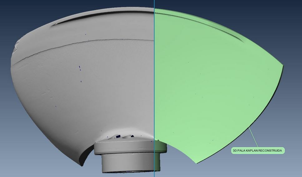 Digitalizado 3D Pala Kaplan deteriorada Vs. 3D Pala Kaplan Reconstruida
