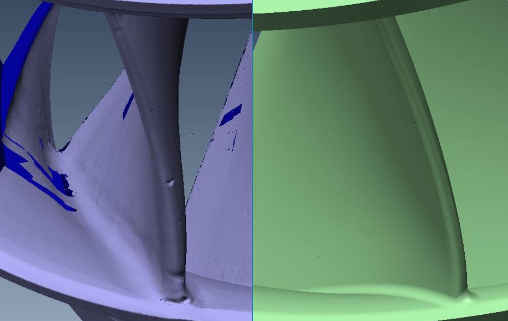 Digitalizado 3D Rodete Francis Vs. 3D Rodete Francis Reconstruido