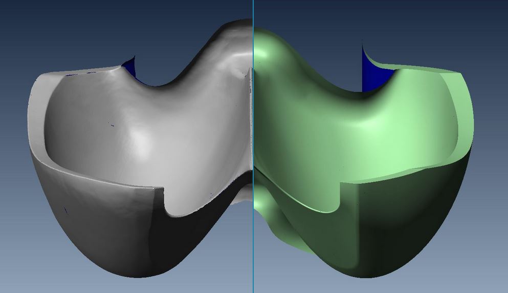 Digitalizado 3D Rodete Pelton deteriorado Vs. 3D Rodete Pelton Reconstruido